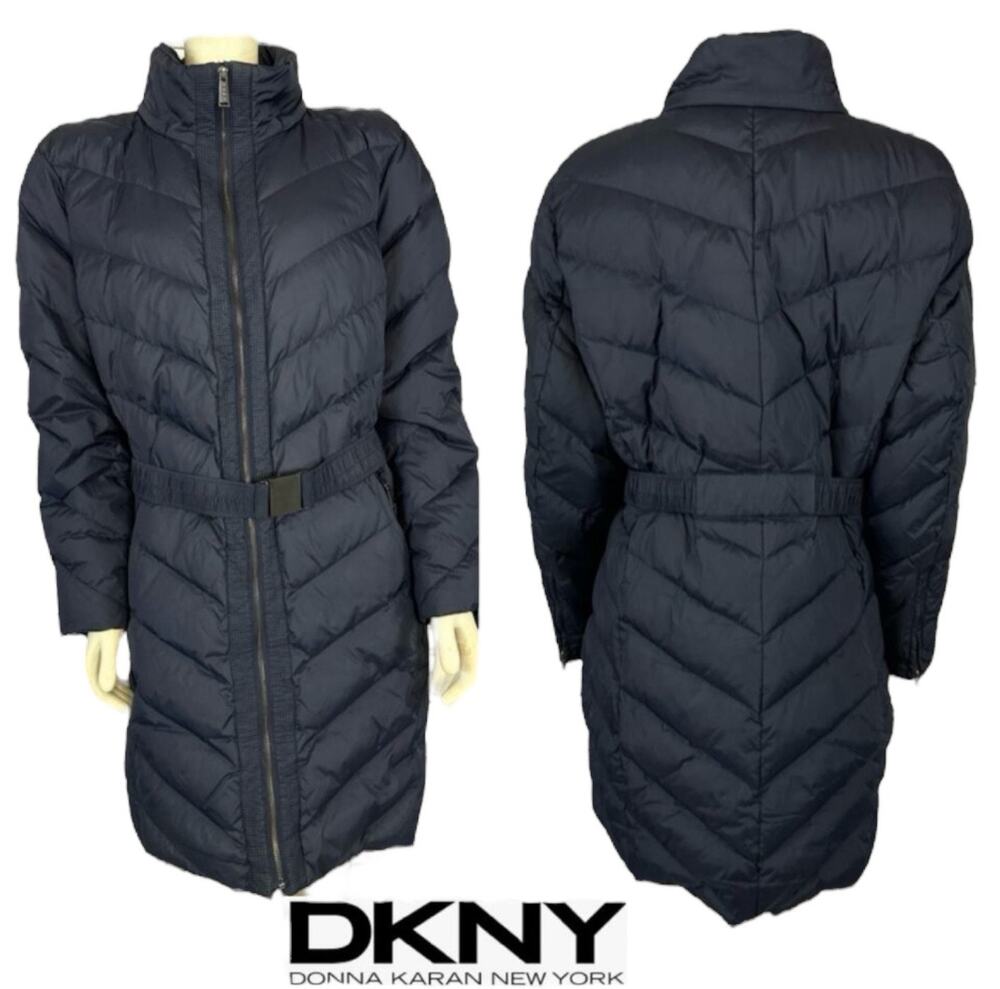 DKNY Navy puffer down 3/4 length coat with belt size 2x *